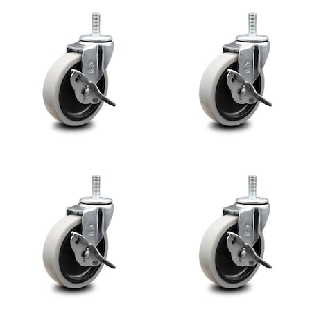 Service Caster 4 Inch Thermoplastic Wheel 1/2 Threaded Stem Caster Set with Brakes SCC, 4PK SCC-TS05S410-TPRS-SLB-121315-4